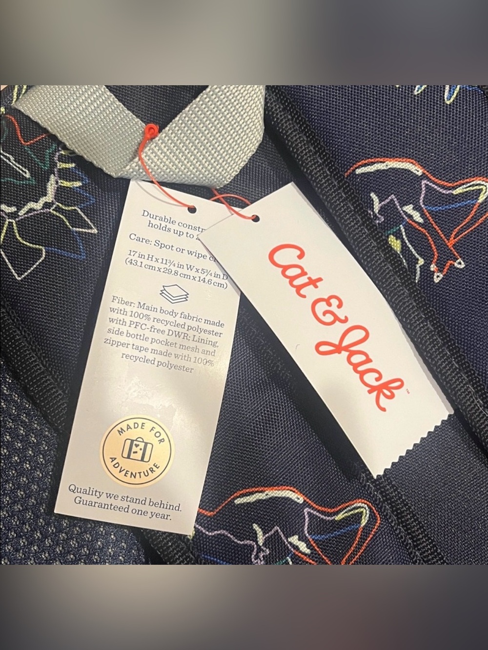 NWT Cat & Jack Navy Blue Dinosaur Backpack W/ Dino Patches -17” - Picture 4 of 4